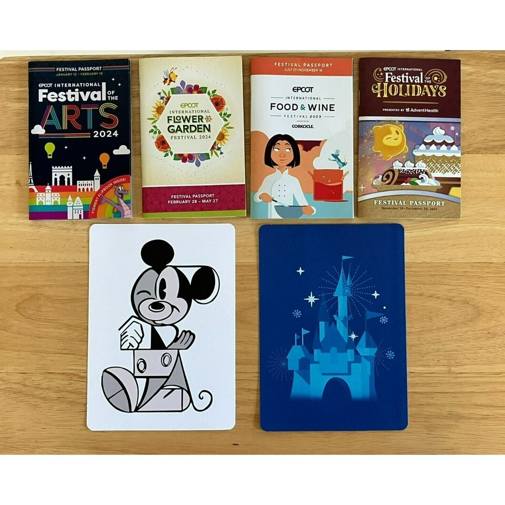 Disney World EPCOT Festival Book LOT & Visa Rewards Mini Posters Castle Mickey